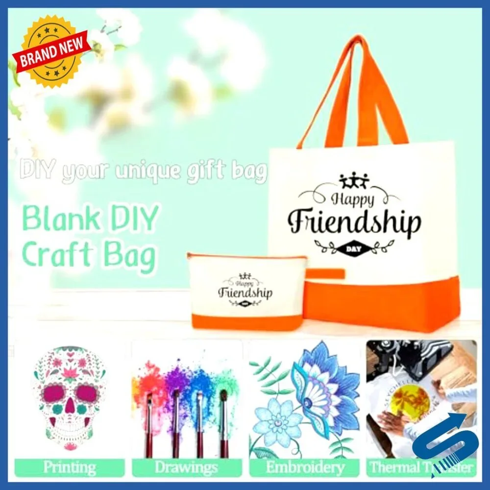 Canvas Tote Bags Bulk Set with Zipper Cosmetic Pouches Reusable Shopping